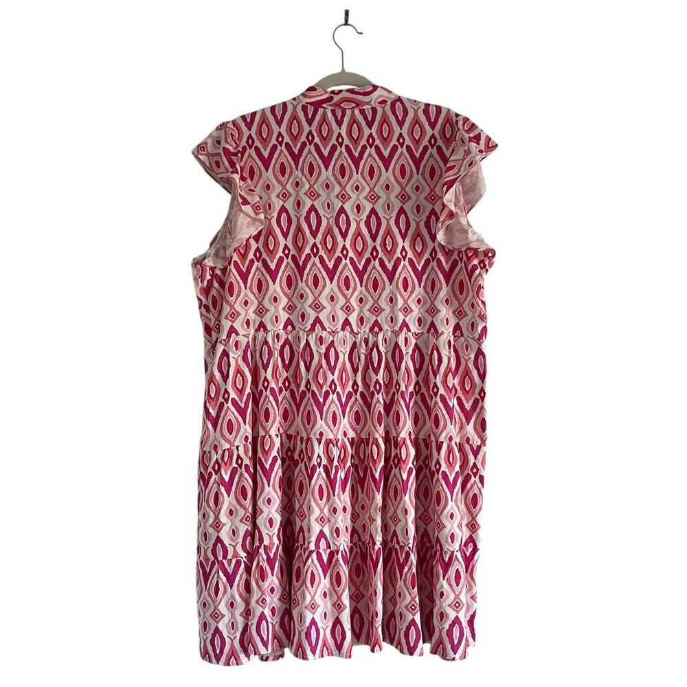Sail to sable Linen blend tiered mini dress pink XL flutter sleeve Coastal chic - Picture 4 of 11